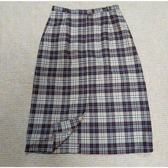 Vintage century Boston union made wool pencil skirt 100% wool sz 28 plaid tan - Picture 4 of 8